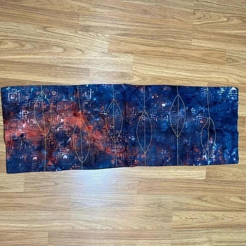 Mother Earth Pillow Cover 12” x 36” Red Blue Batik Embroidery Hook and Loop